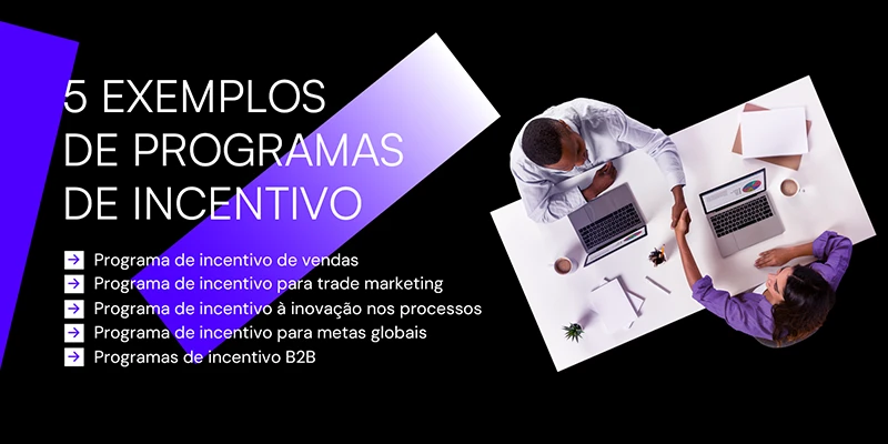 	
Imagem mostrando exemplos de programas de incentivo, incluindo incentivo de vendas, trade marketing, inovação, metas globais e B2B, em uma apresentação visual.